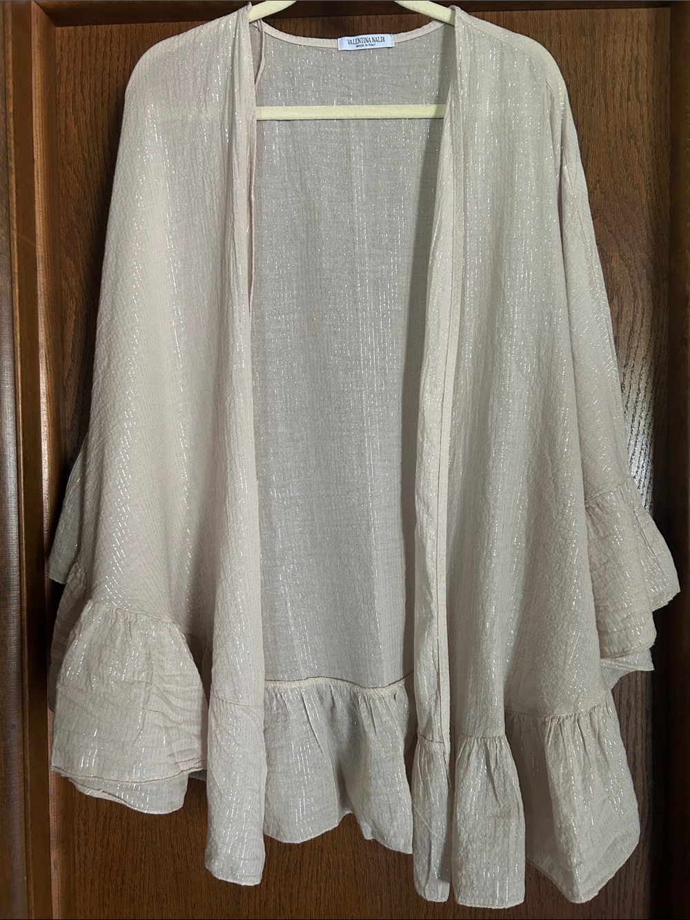 Valentina Naldi Cream Shimmery Ruffle Swim Coverup